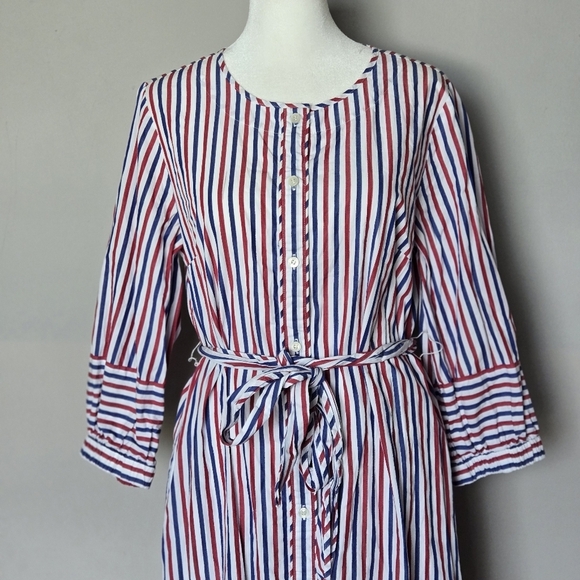 J. Crew Belted Striped Button-Down Shirt Dress Red White Blue Rainbow Resortwear - Picture 5 of 12